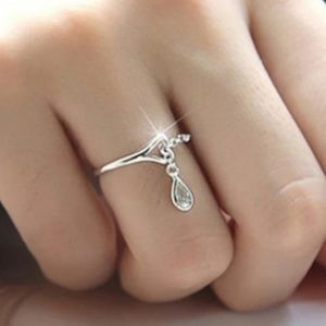 Tear Drop Silver Rhinestone Adjustable Ring NIB